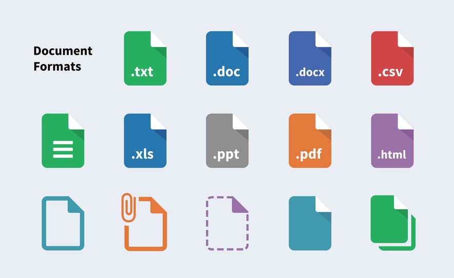 An example of different document formats and icons