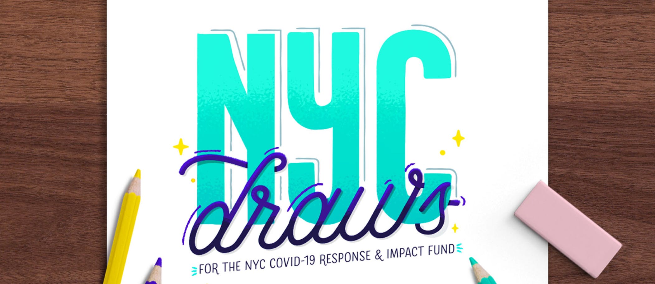 A picture of a paper with the words "NYC draws" and "For the NYC Covid 19 response & imapct fund".