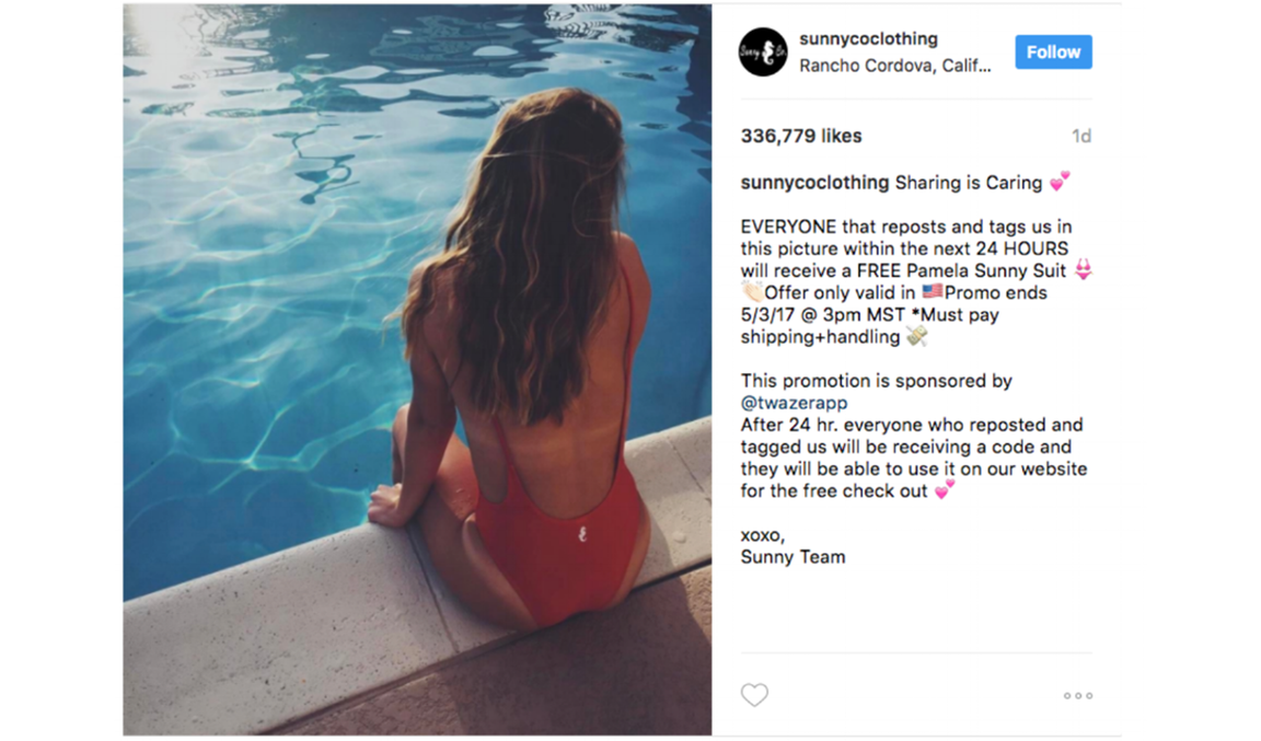 Instagram post from Sunny Co. Clothing shows off the red swimsuit
